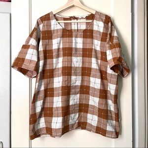 Roolee Brown Plaid Back-button Top